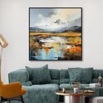 Yağlı Boya Dokulu Tablo Soyut Manzara Siyah Çerçeveli 140 x 140 cm U06007