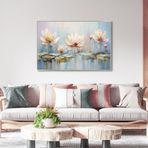 Yağlı Boya Dokulu Tablo Soyut Modern Çiçekler Gümüş Çerçeveli 50 x 70 cm U02023