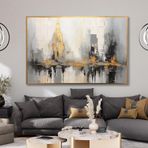 Yağlı Boya Dokulu Tablo Soyut New York Manzara Altın Çerçeveli 100 x 150 cm U09024
