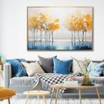 Yağlı Boya Dokulu Tablo Soyut Renkli Ağaçlar Manzara Altın Çerçeveli 140 x 210 cm U01011