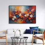 Yağlı Boya Dokulu Tablo Soyut Renkli Bahar Çiçekleri Siyah Çerçeveli 140 x 210 cm U02039