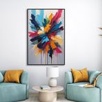 Yağlı Boya Dokulu Tablo Soyut Renkli Çiçek Siyah Çerçeveli 50 x 70 cm U08055