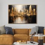Yağlı Boya Dokulu Tablo Soyut Şehir Manzarası Altın Çerçeveli 100 x 150 cm U09006