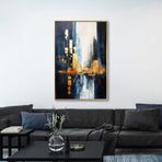 Yağlı Boya Dokulu Tablo Soyut Şehir Manzarası Manhattan Altın Çerçeveli 100 x 150 cm U09003
