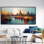 Yağlı Boya Dokulu Tablo Soyut Şehir Manzarası New York Siyah Çerçeveli 80 x 160 cm U09002