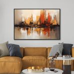 Yağlı Boya Dokulu Tablo Soyut Şehir Manzarası Siyah Çerçeveli 100 x 150 cm U09005