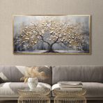 Yağlı Boya Dokulu Tablo Tekli Soyut Ağaç Altın Çerçeveli 90 x 180 cm U01005