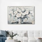 Yağlı Boya Dokulu Tablo Vazoda Beyaz Çiçekler Gümüş Çerçeveli 90 x 180 cm U02007
