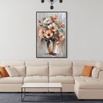 Yağlı Boya Dokulu Tablo Vazoda Çiçekler Siyah Çerçeveli 50 x 70 cm U02048