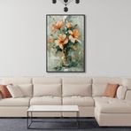 Yağlı Boya Dokulu Tablo Vazoda Modern Çiçekler Siyah Çerçeveli 70 x 100 cm U02055