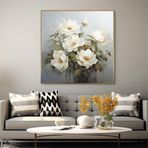 Yağlı Boya Dokulu Tablo Vazoda Soyut Çiçekler Altın Çerçeveli 120 x 120 cm U02068