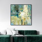 Yağlı Boya Dokulu Tablo Yeşil Bej Soyut Siyah Çerçeveli 60 x 60 cm U08011