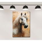 Yağlı Boya Görünüm Dekoratif Beyaz At Manzara Tablosu dkmr550 - Modern Duvar Tablosu (70x100cm)