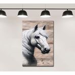 Yağlı Boya Görünüm Dekoratif Beyaz At Manzara Tablosu dkmr551 - Premium Kanvas Tablo (35x50cm)