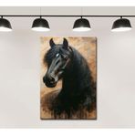 Yağlı Boya Görünüm Dekoratif Siyah At Tablosu dkmr561 - Premium Kanvas Tablo (70x100cm)