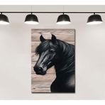 Yağlı Boya Görünüm Dekoratif Siyah At Tablosu dkmr562 - Modern Duvar Tablosu (50x70cm)