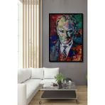 Yağlı Boya Görünümlü Atatürk Portresi Karizma Soyut Ahşap Tablo Çerçeve Görünümlü Dikey Duvar Tablo - 70 x 50 - Kırmızı