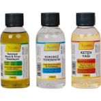Yağlı Boya Seti Yardımcı Malzemeler 3 x 100 ml Terebentin Resim Keten Yağı ve Fırça Temizlem