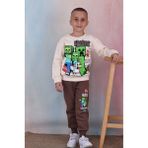 Yağmur Giyim Pjk3i Minecraft Desenli Kahverengi 3 Ip Şardonlu Pamuk Erkek Çocuk Eşofman Takımı 3-10 Yaş 7356-K - 3 - 4 Yaş