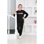 Yağmur Giyim Ploom Desenli Siyah 2 Ip Pamuk Kız Çocuk Eşofman Takımı 5-14 Yaş 7268-S - 5 - 6 Yaş