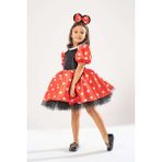 Yağmur Kostütüm Minnie Mouse Kız Çocuk Kırmızı Puantiyeli Doğum Günü Elbisesi Ve Parti Kostümü - Kırmızı - Siyah - 7 - 8 Yaş