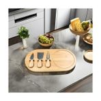 Yağmur Store Bambu Peynir Sunum Tabağı, 3 Parça Peynir Bıçağı ve Çatalı Seti, Toplam 4 Parça, Doğal ve Şık Peynir Tabağı, Kaliteli Sunum Seti 34X20 cm Ebatlarında - 0,5 x 7 cm
