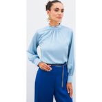 Yaka Detaylı Saten Bluz - Bebe Mavi