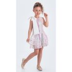 Yaka Fiyonk Işıltılı Pul Payet Kumaş Kız Çocuk Abiye Elbise M00702 - 6 Yaş - Ekru