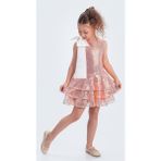 Yaka Fiyonk Işıltılı Pul Payet Kumaş Kız Çocuk Abiye Elbise M00702 - 6 Yaş - Somon