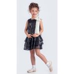 Yaka Fiyonk Pul Payet Kumaşlı Kız Çocuk Abiye Elbise M00702 - 10 Yaş - Siyah