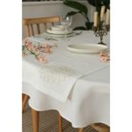 Yakacihome Çiçek Güpürlü 4 'lü Amerikan Servis& Runner Gardenya Keten Yıkanabilir Leke Tutmaz Premium Çeyiz Set - 140 x 140 cm - Beyaz