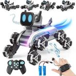Yakalabazar El Hareket Sensörlü + Kumandalı Işıklı Müzikli Şarjlı Akrobat Robot Köpek Stunt Araba - Gri - Siyah
