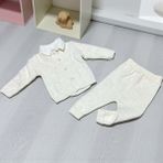 Yakalı Body Saç Örgülü Hırkalı Triko Üçlü Alt Üst Takım - ANG3131-EKRU-9 - 12 Ay Ekru