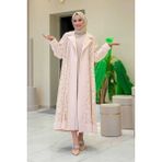 Yakalı Dantel Güpür Detay Abaya 7830 Taş - Standart