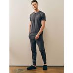 Yakamel Erkek Antrasit Yazlık Relaxed Pijama Takımı