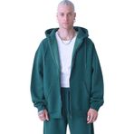 Yakamel Erkek Basic Yeşil Unisex Tam Fermuar Sweatshirt Hırka