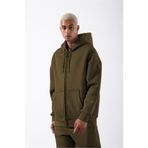 YAKAMEL Erkek HAKİ Fermuarlı Kapşonlu Kanguru Cep Basic Sweatshirt Hırka