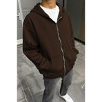 YAKAMEL Erkek KAHVERENGİ Şardonlu İçi Pamuklu Oversize Fermuarlı Sweatshirt Hırka