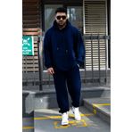 YAKAMEL ERKEK KIŞLIK EŞOFMAN TAKIMI LACİVERT 3 İPLİK İÇİ POLARLI OVERSİZE