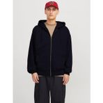 Yakamel Erkek Lacivert 3İplik Polarlı Kapşonlu Oversize Sweatshirt Hırka
