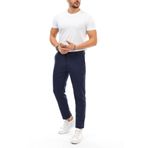 YAKAMEL Erkek Lacivert Renk Kumaş Pantolon Dar Kesim Esnek Likralı Bilek Boy Dokuma
