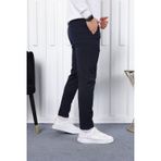 Yakamel Erkek Lacivert Slim Fit Bilek Boy Esnek Kumaş Yüksek Bel Cepli Kumaş Pantolon