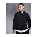 YAKAMEL Erkek Yarım Fermuarlı Basic Oversize Dik Yaka Sweatshirt Kazak