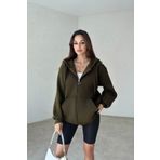YAKAMEL Kadın 3 İplik Oversize Kapüşonlu Fermuarlı Hırka Sweatshirt