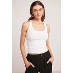 Yakamel Kadın Basic Fitilli Askılı Sporcu Atlet - 001-Beyaz - XL