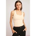 Yakamel Kadın Basic Fitilli Askılı Sporcu Atlet - Açık Krem - XL