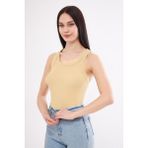 Yakamel Kadın Bej Fitilli Basic Örme Askılı Trend Spor Atlet