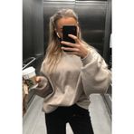 Yakamel Kadın Bej Uzun Kollu Sweatshirt Bisiklet Yaka Oversize Basic