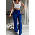 Yakamel Kadın Bol Paça Dokulu Cepli Palazzo Bürümcük Kumaş Pantolon - XL - 0-Lacivert