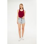 Yakamel Kadın Bordo Fitilli Basic Örme Askılı Trend Spor Atlet - XL